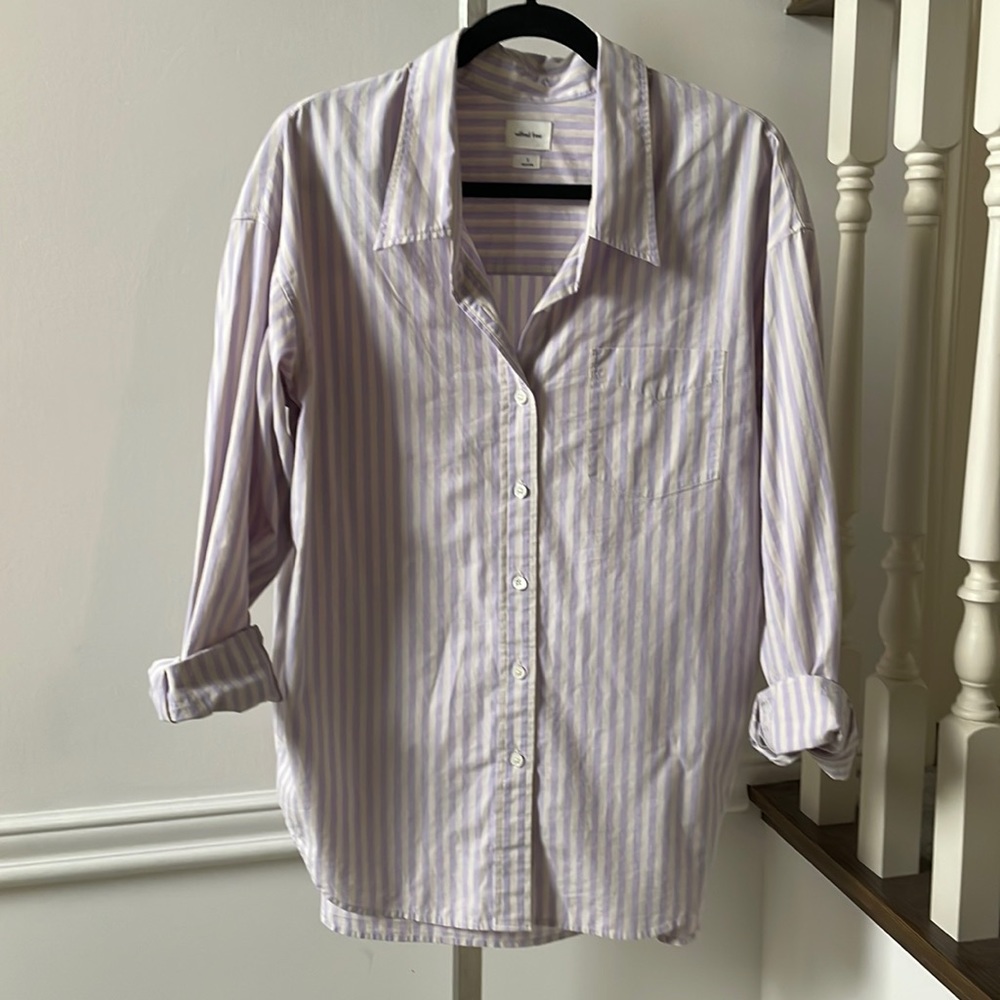 Wilfred Free Relaxed Shirt in Fowler stp bn/Flgst Bl (mauve/cream) sz S